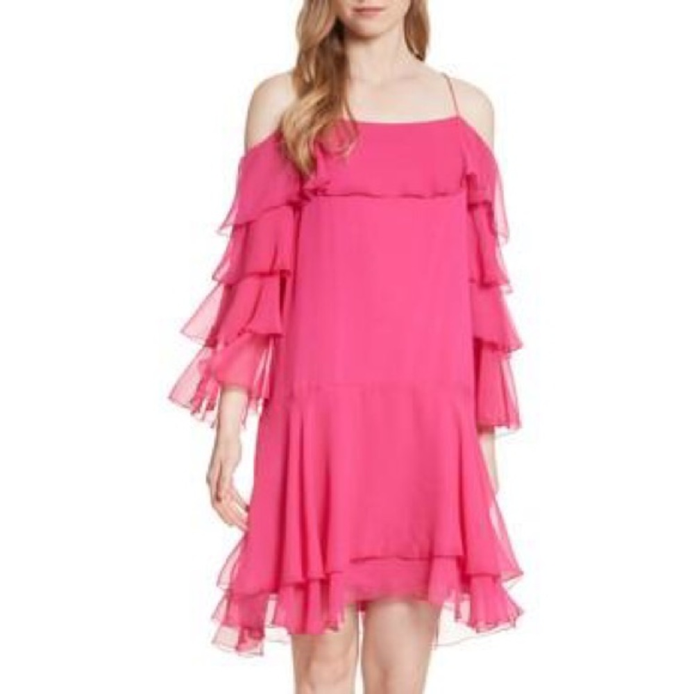 NWT Alice + Olivia Lexis Pink Silk Tiered Ruffle Dress Size 6